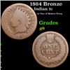 Image 1 : 1864 Bronze Indian Cent 1c Grades g+