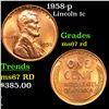 Image 1 : 1958-p Lincoln Cent 1c Grades GEM++ Unc RD