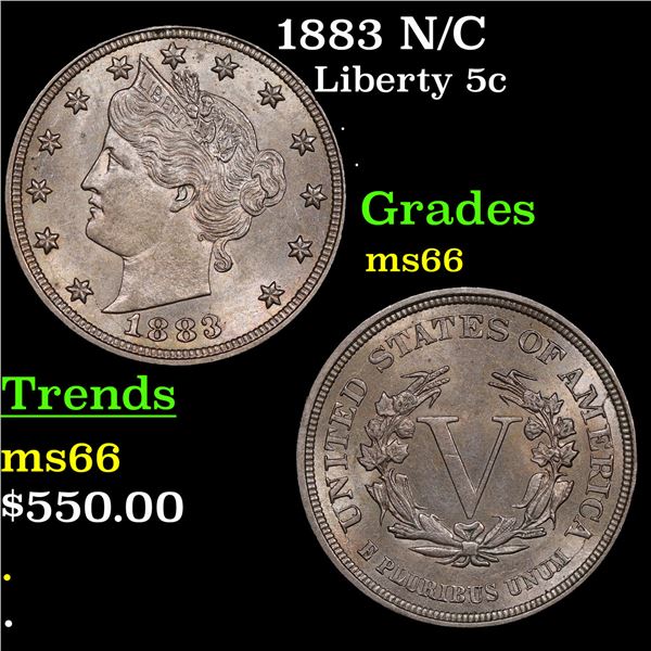 1883 N/C Liberty Nickel 5c Grades GEM+ Unc