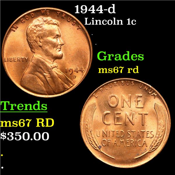 1944-d Lincoln Cent 1c Grades GEM++ Unc RD