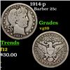 Image 1 : 1914-p Barber Quarter 25c Grades vg+