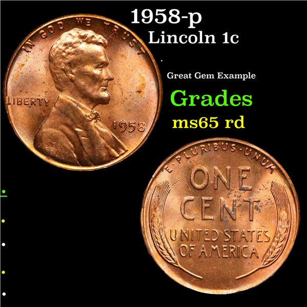 1958-p Lincoln Cent 1c Grades GEM Unc RD