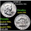 Image 1 : 1948-d Franklin Half Dollar 50c Grades Choice Unc FBL
