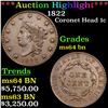 Image 1 : ***Auction Highlight*** 1822 Coronet Head Large Cent 1c Graded Choice Unc BN BY USCG (fc)