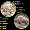 Image 1 : 1936-p Buffalo Nickel 5c Grades Choice+ Unc
