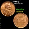 Image 1 : 1948-p Lincoln Cent 1c Grades GEM+ Unc RB