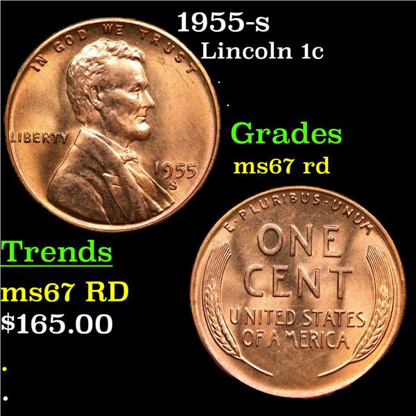 1955-s Lincoln Cent 1c Grades GEM++ Unc RD