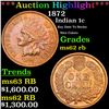 Image 1 : ***Auction Highlight*** 1872 Indian Cent 1c Graded ms62 rb BY SEGS (fc)