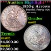 Image 1 : ***Auction Highlight*** 1853-p Arrows & Rays Seated Half Dollar 50c Graded Select Unc BY USCG (fc)