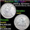 Image 1 : ***Auction Highlight*** 1853-p Arrows & Rays Seated Half Dollar 50c Graded ms62 By SEGS (fc)