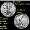Image 1 : 1947-d Walking Liberty Half Dollar 50c Grades Select+ Unc