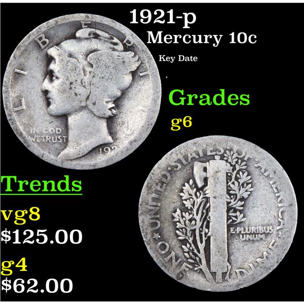 1921-p Mercury Dime 10c Grades g+