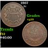 Image 1 : 1867 Two Cent Piece 2c Grades vg+