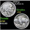 Image 1 : 1919-p Buffalo Nickel 5c Grades vf++