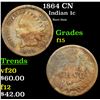 Image 1 : 1864 CN Indian Cent 1c Grades f+