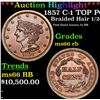 Image 1 : ***Auction Highlight*** 1857 Braided Hair Half Cent C-1 TOP POP! 1/2c Graded ms66 rb By SEGS (fc)