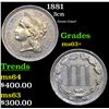Image 1 : 1881 Three Cent Copper Nickel 3cn Grades Select+ Unc