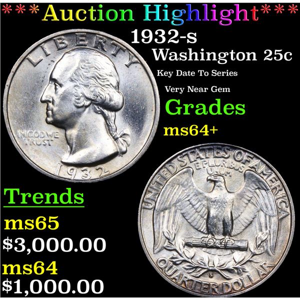 ***Auction Highlight*** 1932-s Washington Quarter 25c Graded ms64+ By SEGS (fc)