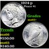 Image 1 : 1924-p Peace Dollar $1 Grades GEM+ Unc