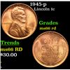 Image 1 : 1945-p Lincoln Cent 1c Grades GEM+ Unc RD
