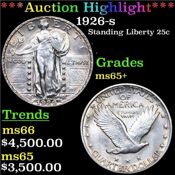 ***Auction Highlight*** 1926-s Standing Liberty Quarter 25c Graded ms65+ BY SEGS (fc)