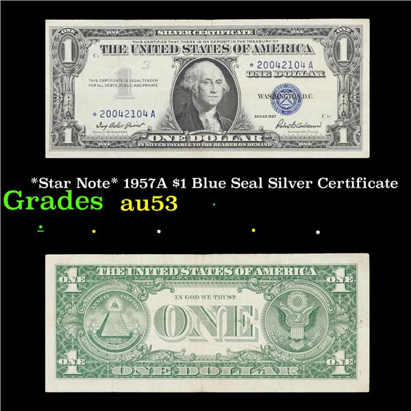*Star Note* 1957 $1 Blue Seal Silver Certificate Grades Select AU