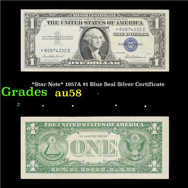 *Star Note* 1957 $1 Blue Seal Silver Certificate Grades Choice AU/BU Slider