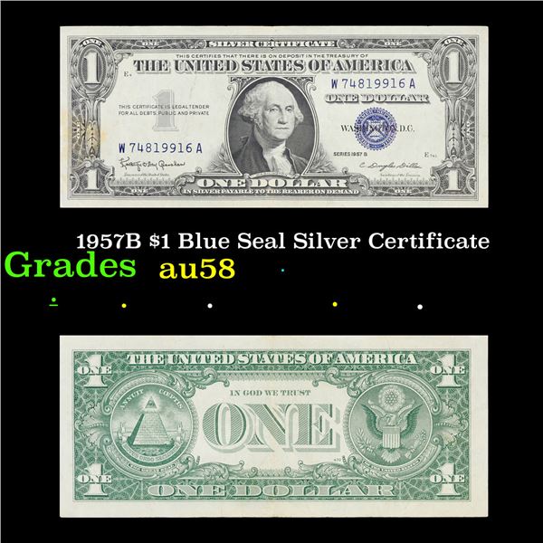 1957B $1 Blue Seal Silver Certificate Grades Choice AU/BU Slider