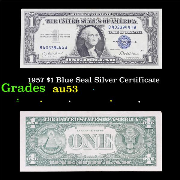 1957 $1 Blue Seal Silver Certificate Grades Select AU