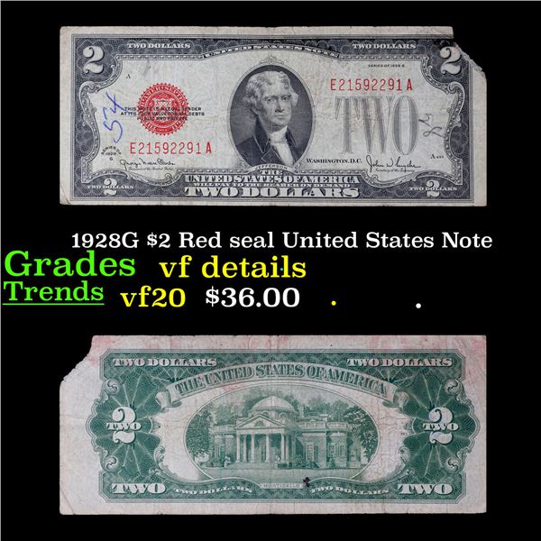 1928G $2 Red seal United States Note Grades vf details