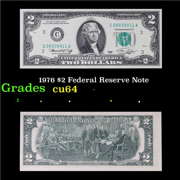 1976 $2 Federal Reserve Note Grades Choice CU