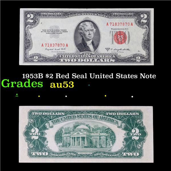 1953B $2 Red Seal United States Note Grades Select AU