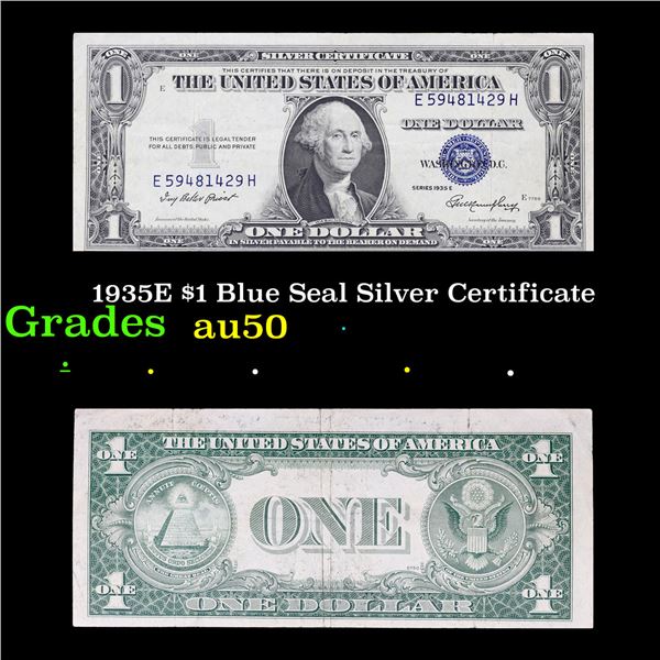 1935E $1 Blue Seal Silver Certificate Grades AU, Almost Unc