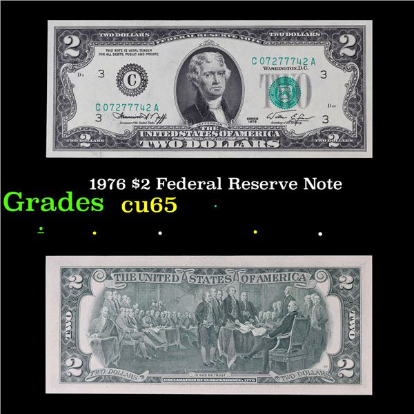 1976 $2 Federal Reserve Note Grades Gem CU