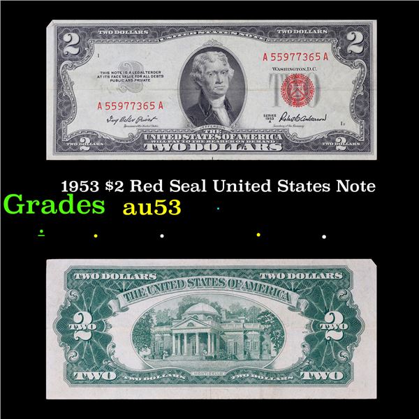 1953 $2 Red Seal United States Note Grades Select AU