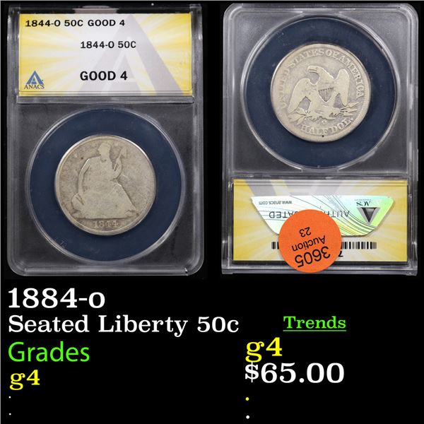ANACS 1884-o Seated Half Dollar 50c Graded g4 By ANACS