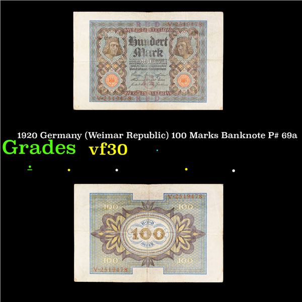 1920 Germany (Weimar Republic) 100 Marks Banknote P# 69a Grades vf++