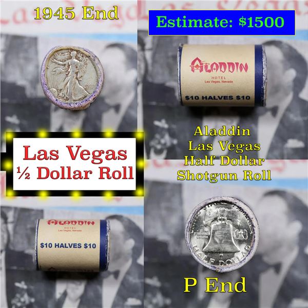 ***Auction Highlight*** Old Casino 50c Roll $10 Halves Las Vegas Casino Aladdin 1945 Walker & P fran