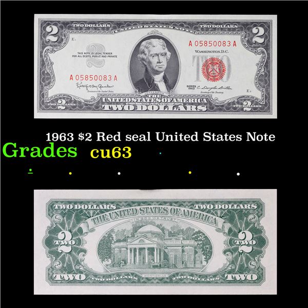1963 $2 Red seal United States Note Grades Select CU