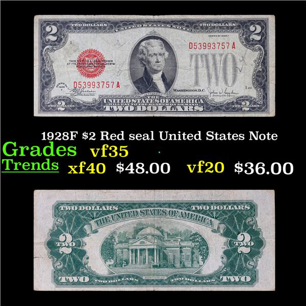 1928F $2 Red seal United States Note Grades vf++