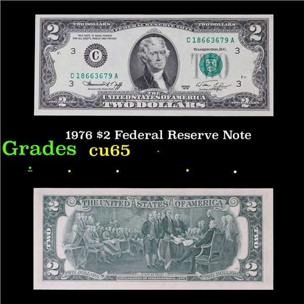1976 $2 Federal Reserve Note Grades Gem CU