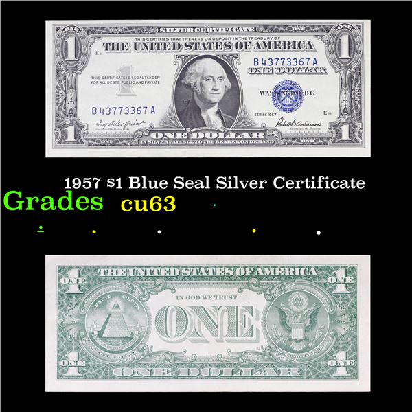 1957A $1 Blue Seal Silver Certificate Grades Select CU