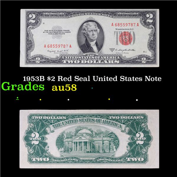 1953B $2 Red Seal United States Note Grades Choice AU/BU Slider