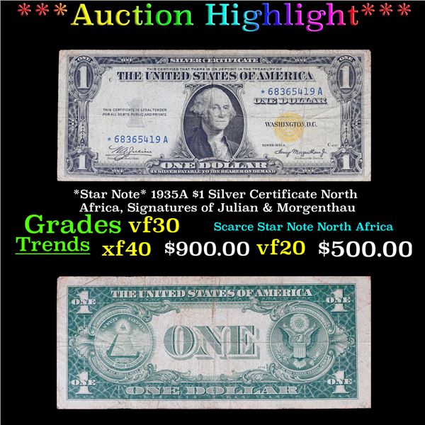 ***Auction Highlight*** *Star Note* 1935A $1 Silver Certificate North Africa, Signatures of Julian &