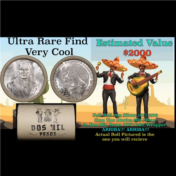 ***Auction Highlight*** ARRIBA! ARRIBA! Ultra Rare Full Roll 20x Silver 1977-1979 Gem Unc Mexico 100