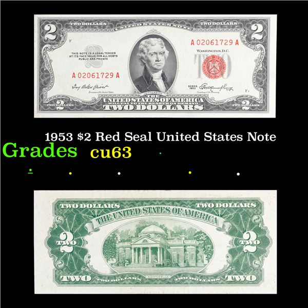 1953 $2 Red Seal United States Note Grades Select CU