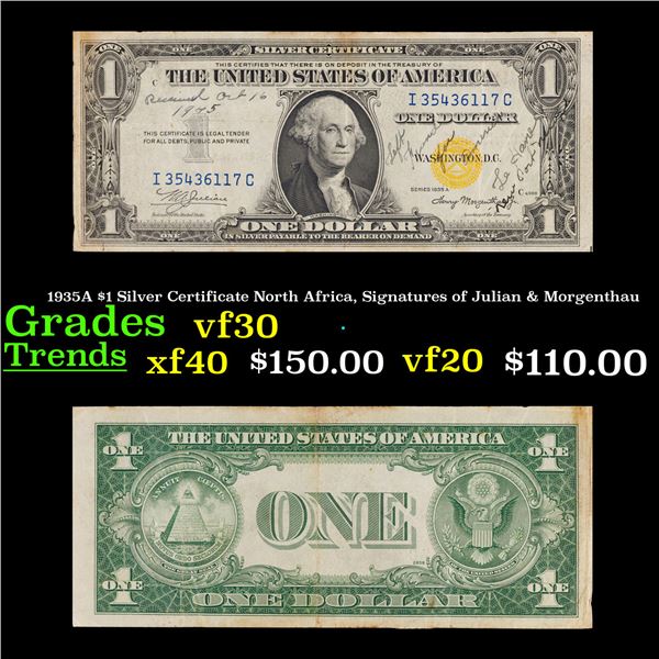 1935A $1 Silver Certificate North Africa, Signatures of Julian & Morgenthau Grades vf++