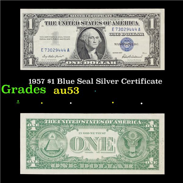 1957 $1 Blue Seal Silver Certificate Grades Select AU