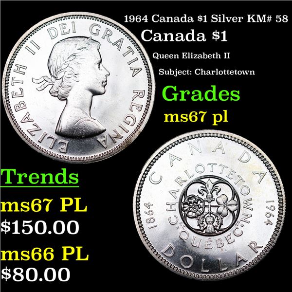 1964 Canada $1 Silver KM# 58 Grades GEM++ PL
