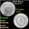 Image 1 : 1866 Rays Shield Nickel 5c Grades Select Unc